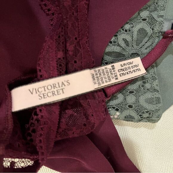 Victoria’s Secret bralette size Small, dark moss green and burgundy stretch lace - Picture 4 of 6